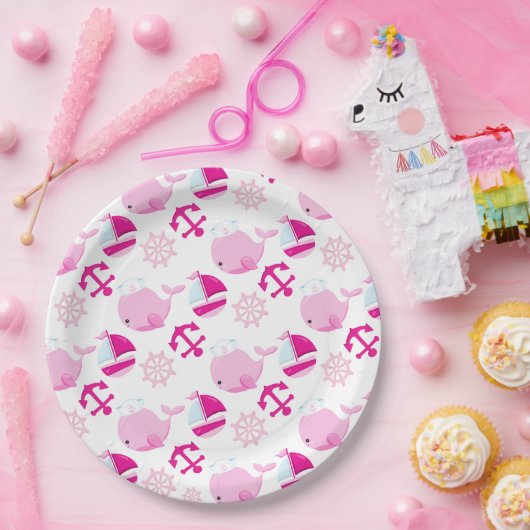 Patroon op walvissen, walvissen, roze walvissen papieren bordje (Feest)