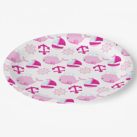 Patroon op walvissen, walvissen, roze walvissen papieren bordje (Gekanteld)