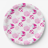 Patroon op walvissen, walvissen, roze walvissen papieren bordje (Voorkant)
