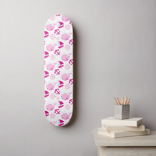 Patroon op walvissen, walvissen, roze walvissen persoonlijk skateboard (Muurkunst)