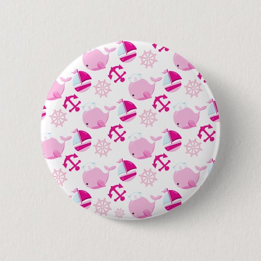 Patroon op walvissen, walvissen, roze walvissen ronde button 5,7 cm (Voorkant)