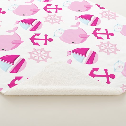 Patroon op walvissen, walvissen, roze walvissen sherpa deken (3/4)