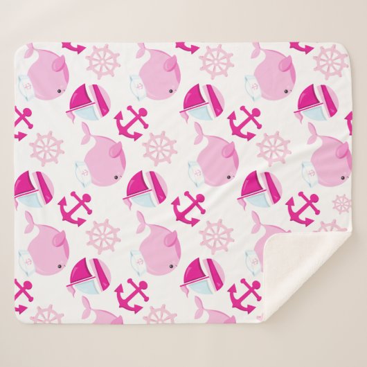 Patroon op walvissen, walvissen, roze walvissen sherpa deken (Voorkant (horizontaal))