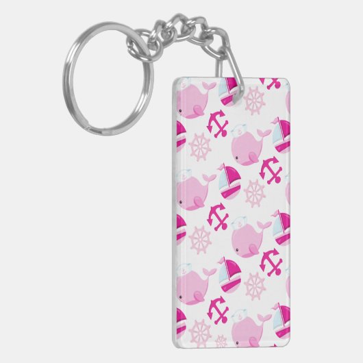 Patroon op walvissen, walvissen, roze walvissen sleutelhanger (Voorkant Links)