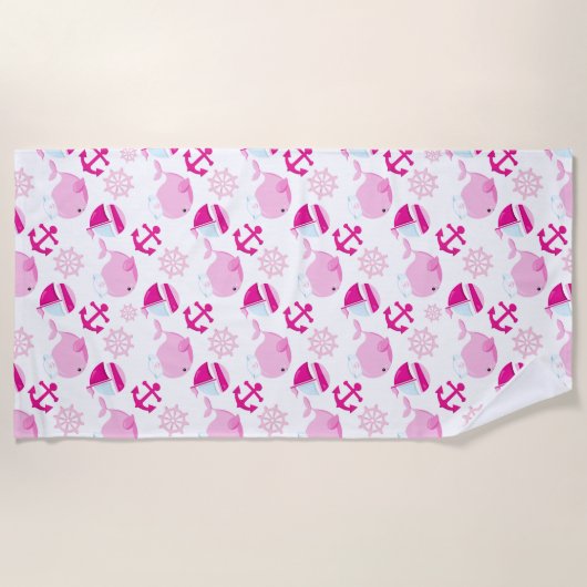 Patroon op walvissen, walvissen, roze walvissen strandlaken (Voorkant)