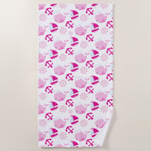 Patroon op walvissen, walvissen, roze walvissen strandlaken (Voorkant)