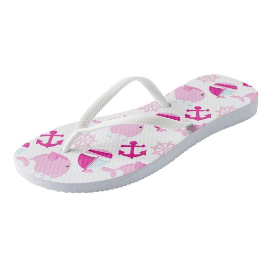 Patroon op walvissen, walvissen, roze walvissen teenslippers (Schuin)