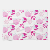 Patroon op walvissen, walvissen, roze walvissen theedoek (Horizontaal)