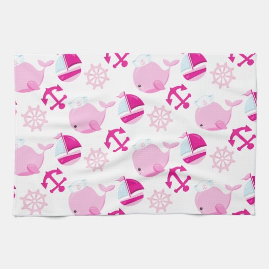 Patroon op walvissen, walvissen, roze walvissen theedoek (Horizontaal)