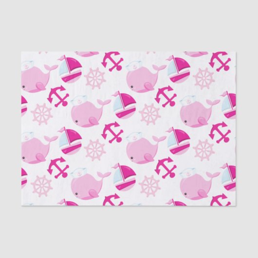 Patroon op walvissen, walvissen, roze walvissen tissuepapier (Voorkant)