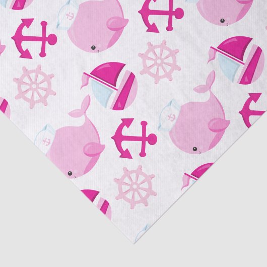 Patroon op walvissen, walvissen, roze walvissen tissuepapier (Detail)