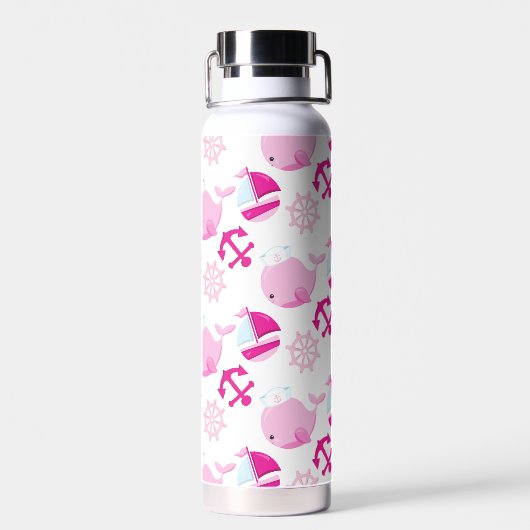 Patroon op walvissen, walvissen, roze walvissen waterfles (Achterkant)