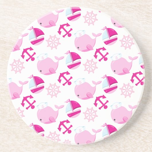 Patroon op walvissen, walvissen, roze walvissen zandsteen onderzetter (Voorkant)