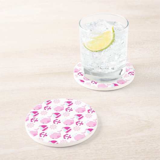 Patroon op walvissen, walvissen, roze walvissen zandsteen onderzetter (Zijkant)