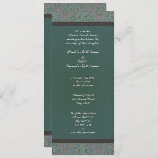  patroon op zilveren metallische bruiloft kaart (Voorkant / Achterkant)