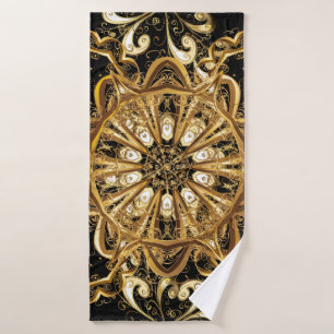  patroon op zwarte achtergrond met gouden el badhanddoek