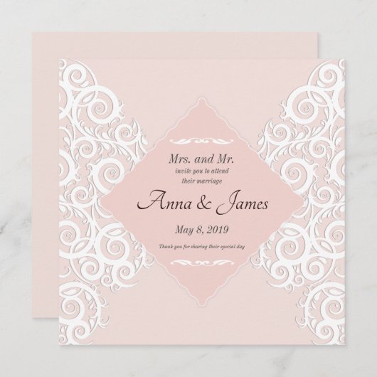 Patroon Ornament op roze bruiloft uitnodiging (Voorkant / Achterkant)