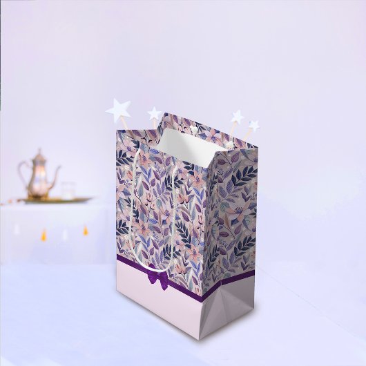 Patroon Paarse Bloemen Gift Bag Medium Cadeauzakje
