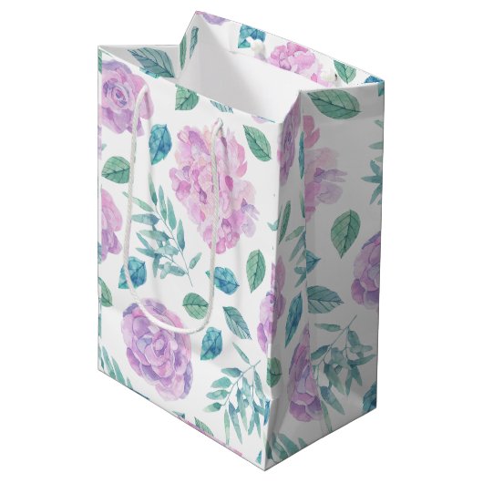 Patroon Pastel Roze & Purple Flowers Medium Cadeauzakje (Voorkant Gekanteld)