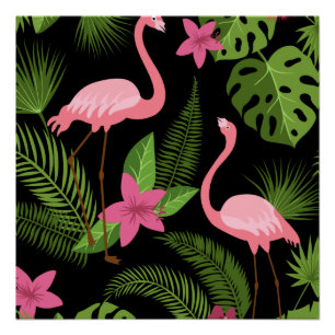 Patroon Pauwblauw Roze met Bloem    Perfect Poster