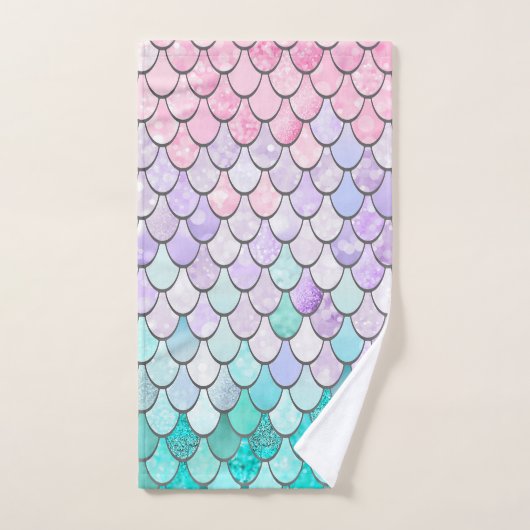 PATROON, PINK EN BLAUWGROEN MET GIRLS MERMAID SCAL BAD HANDDOEK (Handdoek)