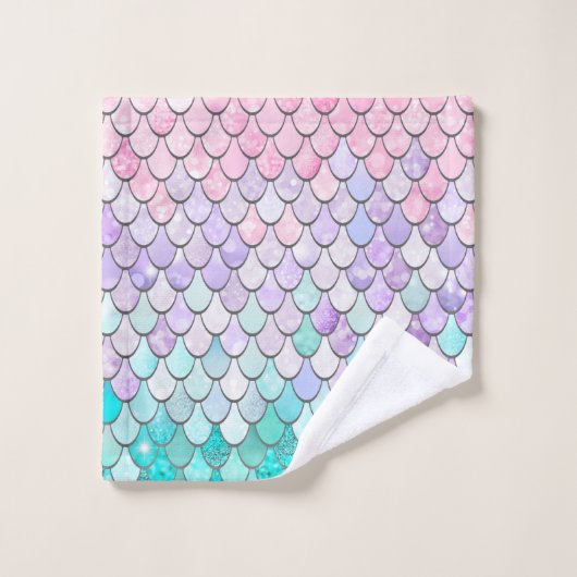 PATROON, PINK EN BLAUWGROEN MET GIRLS MERMAID SCAL BAD HANDDOEK (Wasdoekje)