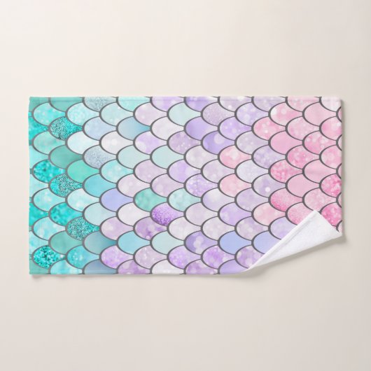 PATROON, PINK EN BLAUWGROEN MET GIRLS MERMAID SCAL BAD HANDDOEK (Handdoek)
