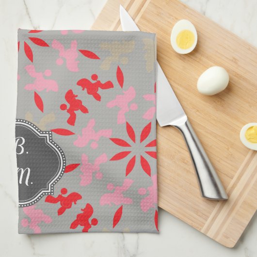 Patroon Poodle Monogram Theedoek (Quarter Fold)