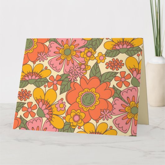 Patroon Retro Bloemen Boho 70s Huwelijk Bedankkaart (Achterkant)
