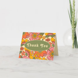 Patroon  Retro Bloemen Boho 70s Huwelijk Bedankkaart