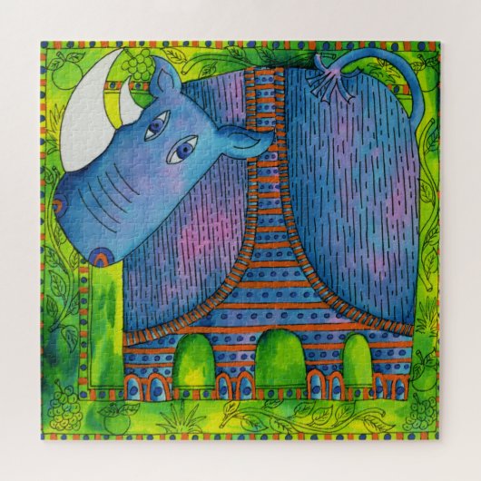 Patroon Rhino Aquarel Illustratie Legpuzzel (Horizontaal)