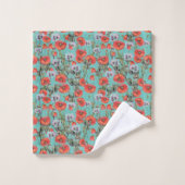 Patroon rode en Aqua Poppies Bad Handdoek (Wasdoekje)
