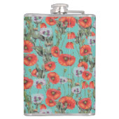 Patroon rode en Aqua Poppies Heupfles (Achterkant)