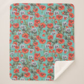 Patroon rode en Aqua Poppies Sherpa Deken (Voorkant)