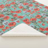 Patroon rode en Aqua Poppies Sherpa Deken (3/4)