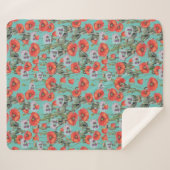 Patroon rode en Aqua Poppies Sherpa Deken (Voorkant (horizontaal))