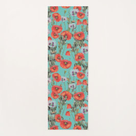 Patroon rode en Aqua Poppies Yogamat