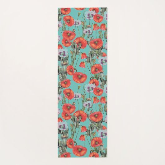 Patroon rode en Aqua Poppies Yogamat (Achterkant)
