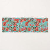 Patroon rode en Aqua Poppies Yogamat (Voorkant (horizontaal))