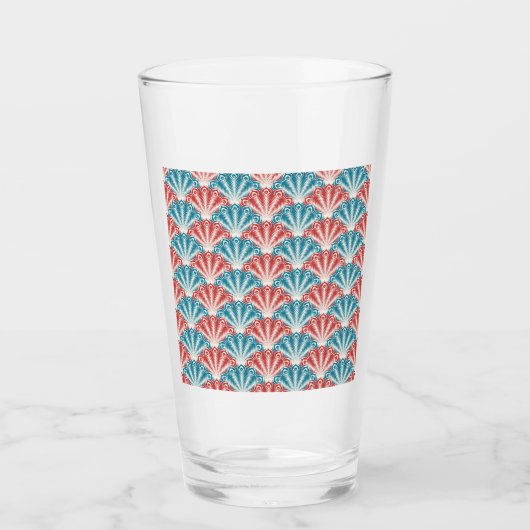 Patroon rode en blauwe pacock glas (Voorkant)
