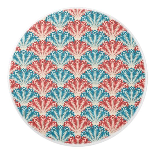 Patroon rode en blauwe pacock keramische knop (Voorkant)
