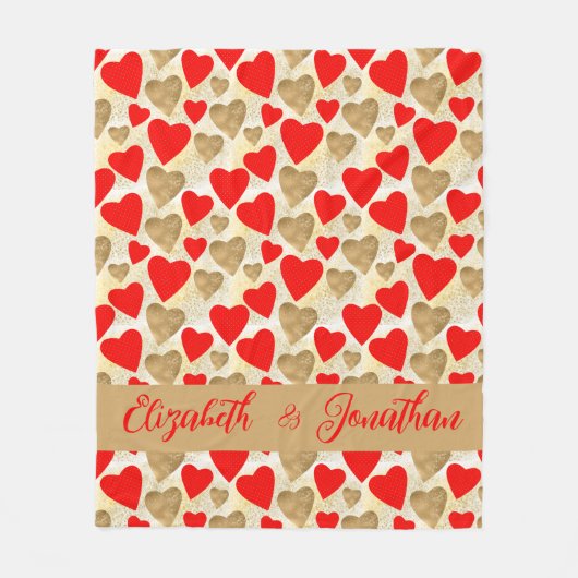 Patroon rode en gouden kleuren koppelen Namen Vale Fleece Deken (Voorkant)