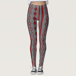 Patroon rode en grijze Harlequin en stripes Leggings