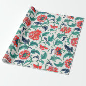 Patroon rode en groene Floral Cadeaupapier (Uitgerold)