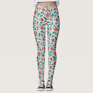Patroon rode en groene Floral Leggings