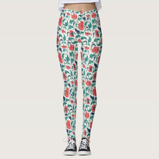 Patroon rode en groene Floral Leggings (Voorkant)