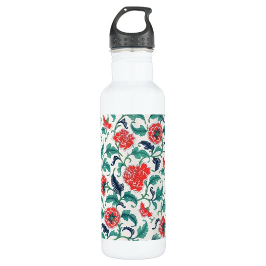 Patroon rode en groene Floral Waterfles (Voorkant)