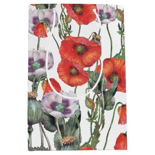 Patroon rode en Paarse papavers Medium Cadeauzakje (Voorkant)