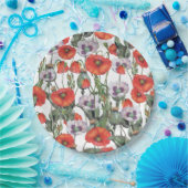 Patroon rode en Paarse papavers Papieren Bordje (Feest)