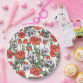Patroon rode en Paarse papavers Papieren Bordje (Feest)